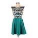 Oxford Circus Casual Dress - A-Line: Teal Aztec or Tribal Print Dresses - Women's Size Small