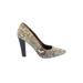 Cynthia Vincent Heels: Pumps Chunky Heel Boho Chic Ivory Snake Print Shoes - Women's Size 8 1/2 - Pointed Toe