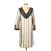 Soft Surroundings Casual Dress - Shift V Neck 3/4 sleeves: Ivory Stripes Dresses - Women's Size Medium