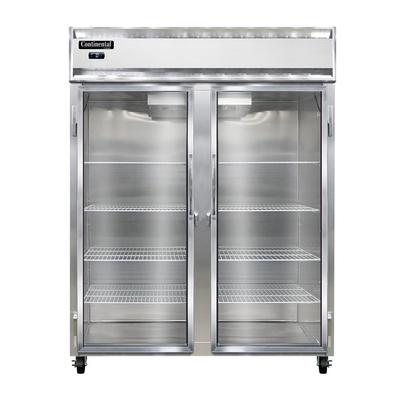 Continental 2FENGD 57" 2 Section Reach In Freezer, 2 Left/Right Hinge Glass Doors, 115/208-230v, Stainless Steel