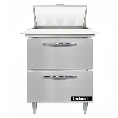 Continental D27N8C-D 27" Designer Line Sandwich/Salad Prep Table w/ Refrigerated Base, 115v, 2 Drawers, Stainless Steel