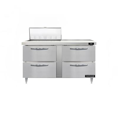 Continental D60N12M-D 60" Designer Line Sandwich/Salad Prep Table w/ Refrigerated Base, 115v, 4 Roll Out Drawers, 8" Cutting Board, Stainless Steel