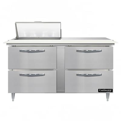 Continental D60N8C-D 60" Designer Line Sandwich/Salad Prep Table w/ Refrigerated Base, 115v, 4 Drawers, Stainless Steel
