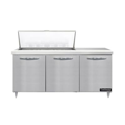 Continental D72N18M 72" Designer Line Sandwich/Salad Prep Table w/ Refrigerated Base, 115v, 3 Doors, Stainless Steel