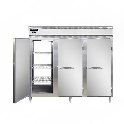 Continental DL3FE-PT Designer Line 85 1/2" 3 Section Pass Thru Freezer, (6) Solid Doors, 115v, Silver