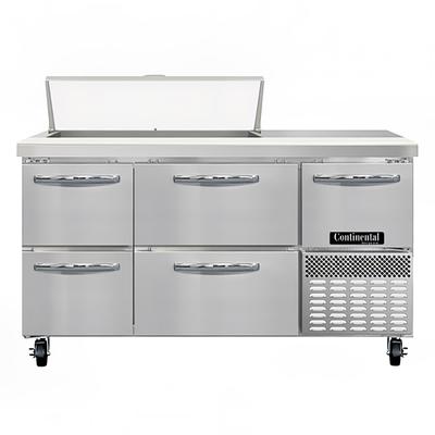 Continental RA60N10-D 60" Sandwich/Salad Prep Table w/ Refrigerated Base, 115v, 2 Drawers & 10 Wells, 300-ga. Worktop, Stainless Steel