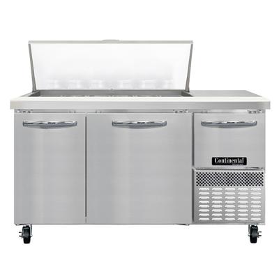 Continental RA60N18M 60" Sandwich/Salad Prep Table w/ Refrigerated Base, 115v, 3 Solid Doors, 18 Sixth-size Pan Array, Stainless Steel