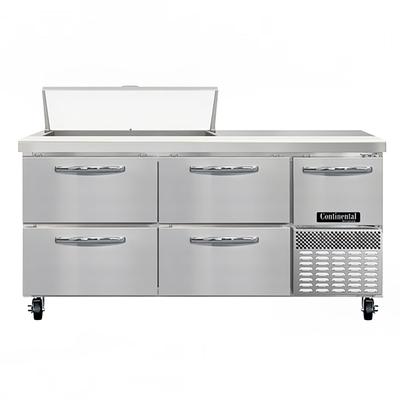 Continental RA68N10-D 68" Sandwich/Salad Prep Table w/ Refrigerated Base, 115v, 4 Drawers, 10 Sixth-size Pan Array, Stainless Steel