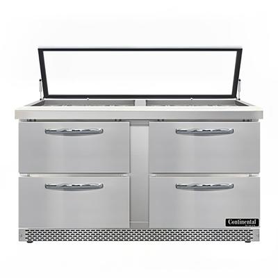 Continental SW60N24M-HGL-FB-D 60" Sandwich/Salad Prep Table w/ Refrigerated Base, 115v, Stainless Steel