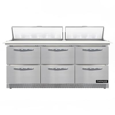 Continental SW72N18C-FB-D 72" Sandwich/Salad Prep Table w/ Refrigerated Base, 115v, Stainless Steel