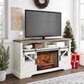 Gracie Oaks Bobbilynn TV Stand for TVs up to 65" w/ Electric Fireplace Wood in Brown/White | 32 H x 60 W x 15.75 D in | Wayfair