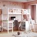 Twin Size All-in-One Loft Bed w/ Shelves & Desk Multi-Functional Storage Bed Frame No Box Spring Needed, Space-Saving, White