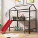 Twin Size Metal Loft Bed w/ Slide & Two-sided writable Wooden Board