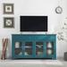 66" TV Console, Storage Buffet Cabinet, Sideboard with Glass Door and Adjustable Shelves, Console Table, Teal Blue