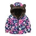 Baby Deals!Toddler Polar Fleece Jacket Hooded Baby Boys Girls Autumn Winter Print Windbreaker Long Sleeve Thick Warm Outerwear Baby Girl Christmas Jacket 2023 12 Months-5 Years
