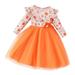 Baby Clothes For Girls 12-18 Months Dresses Toddler Baby Girls Long Sleeve Floral Prints Lace Dress Princess Dress Dance Party Dresses Clothes Orange Striped For Kids Girls 7 8 Cute