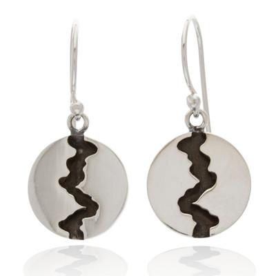 Silver dangle earrings, 'Dark River'