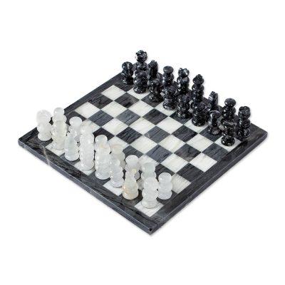 Sophisticated Challenge,'Grey and White Marble and Onyx Chess Set'