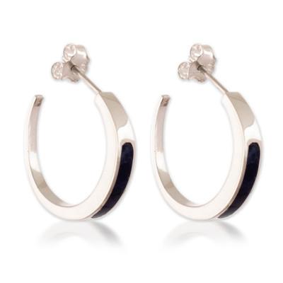 'Silver Half-Hoop Earrings with Inlaid Sodalite St...