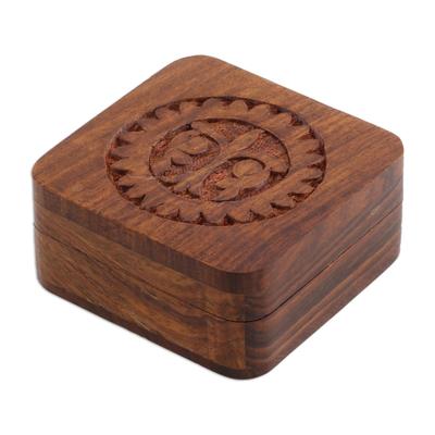 Magnificent Sun,'Hand Carved Mango Wood Decorative Box from India'