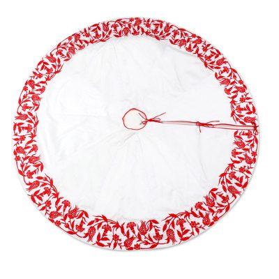 Festive Leaves,'Embroidered Red and White Holiday ...