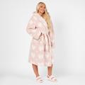 Heart Dressing Gown Soft Teddy Marl Fleece Hooded Robe