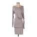 BCBGMAXAZRIA Casual Dress - Wrap: Gray Stripes Dresses - Women's Size Small