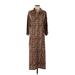 Victor Alfaro Collective Casual Dress - Shirtdress Collared 3/4 sleeves: Brown Leopard Print Dresses - Women's Size Medium