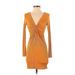 Topshop Casual Dress - Bodycon Plunge Long sleeves: Orange Solid Dresses - Women's Size 6