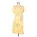 H&M Casual Dress Scoop Neck Short sleeves: Yellow Stripes Dresses - Women's Size Medium