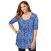 Plus Size Women's Stretch Knit Pleated Tunic by Jessica London in French Blue Shadow Leopard (Size 22/24) Long Shirt