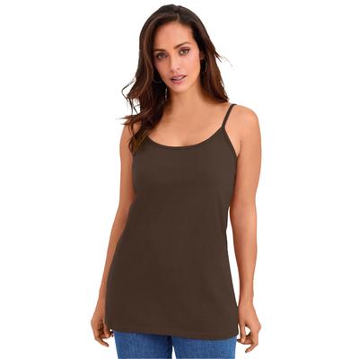 Plus Size Women's Stretch Cotton Cami by Jessica London in Chocolate (Size 14/16) Straps