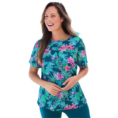 Plus Size Women's The Swim Tee by Swim 365 in Mediterranean Floral (Size 30/32) Rash Guard