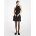 Michael Kors Pinstripe Sequined Georgette Halter Dress Black 0