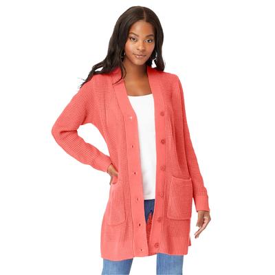 Plus Size Women's Open-Front Thermal Cardigan by Roamans in Sunset Coral (Size 42/44)