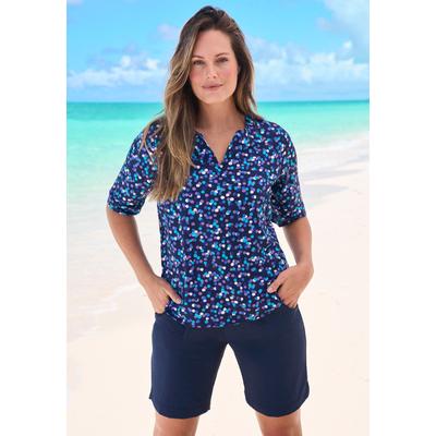 Plus Size Women's Three-Quarter Sleeve Swim Tee by Swim 365 in Blue Dots (Size 42/44) Rash Guard