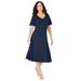Plus Size Women's Ultimate Ponte Seamed Flare Dress by Roaman's in Navy (Size 28 W)