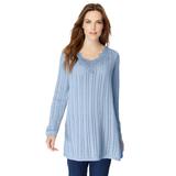 Plus Size Women's Lace-Trim Pointelle Sweater by Roaman's in Pale Blue (Size 38/40)