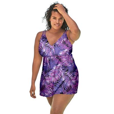 Plus Size Women's Loop Strap Two-Piece Swim Dress by Swim 365 in Palmtastic Purple (Size 18) Swimsuit