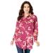 Plus Size Women's Long-Sleeve Kate Big Shirt by Roaman's in Berry Rose Floral (Size 36 W) Button Down Shirt Blouse