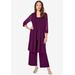 Plus Size Women's Three-Piece Lace & Sequin Duster Pant Set by Roaman's in Dark Berry (Size 40 W) Formal Evening