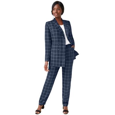 Plus Size Women's 2-Piece Double-Breasted Pantsuit by Jessica London in Navy Classic Grid (Size 26 W) Set