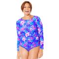 Plus Size Women's Chlorine Resistant Side-Tie Adjustable Long Sleeve Swim Tee by Swimsuits For All in Electric Purple Iris (Size 22)