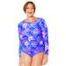 Plus Size Women's Chlorine Resistant Side-Tie Adjustable Long Sleeve Swim Tee by Swimsuits For All in Electric Purple Iris (Size 22)