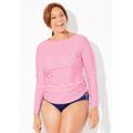 Plus Size Women's Chlorine Resistant Side-Tie Adjustable Long Sleeve Swim Tee by Swimsuits For All in Fire Coral Stripe (Size 16)