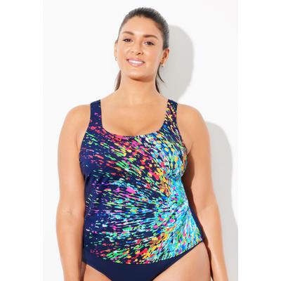 Plus Size Women's Chlorine Resistant Classic Scoop Neck Tankini Top by Swimsuits For All in Rainbow Sunburst (Size 18)