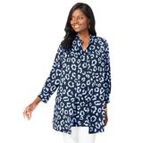 Plus Size Women's Georgette Button Front Tunic by Jessica London in Navy Simple Leopard (Size 16 W) Sheer Long Shirt