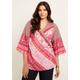 Plus Size Women's Faux-Wrap Kimono Top by June+Vie in Pink Patchwork Stripe (Size 30/32)