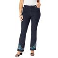 Plus Size Women's Embroidered Bootcut Jean by Roaman's Denim 24/7 in Indigo Flower Paisley (Size 30 W)