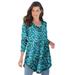 Plus Size Women's V-Neck Thermal Tunic by Roaman's in Soft Jade Tie Dye Texture (Size 22/24) Long Sleeve Shirt
